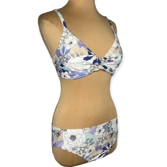 Freshwater size XL multicolor floral bikini blue lavender white cream - Picture 4 of 12